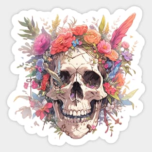 Bones And Botany Skull And Flowers Sticker